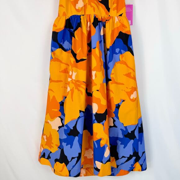 Tabitha Brown for Target Women's Puff Sleeve Tie Back Dress Size 14 Orange Blue - Picture 5 of 15